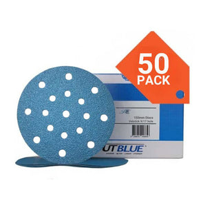 Revcut Blue 150 mm 17 Hole Sanding Disc with velcro backing pack of 50