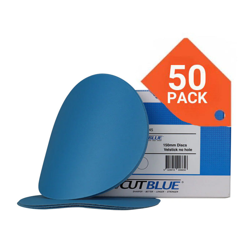 REVCUT Blue 150mm no hole sanding disc pack of 50
