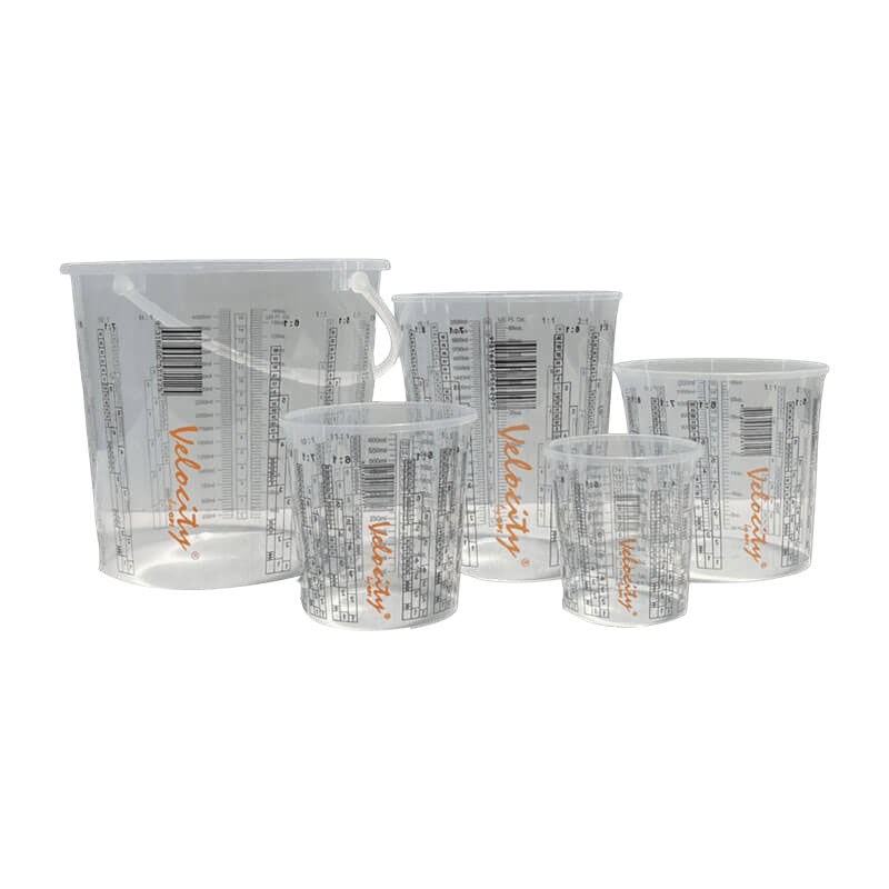 Velocity Measuring Cups in 300ml, 550ml, 1100ml and 1900ml sizes for accurate mixing

