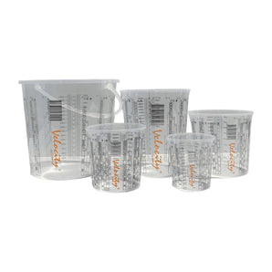 Velocity Measuring Cups in 300ml, 550ml, 1100ml and 1900ml sizes for accurate mixing

