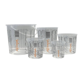 Velocity Measuring Cups in 300ml, 550ml, 1100ml and 1900ml sizes for accurate mixing

